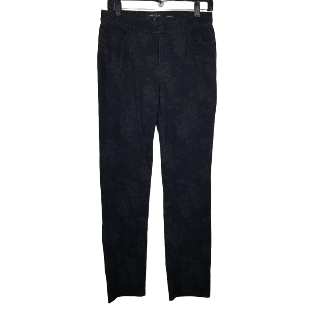 Lafayette 148 New York Thompson Black on Black Floral Jeans Size 4